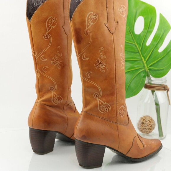 Korkys Womens Eve Western Boot Size 8 Cognac Tan Leather Pointed Block Heel - Picture 4 of 12